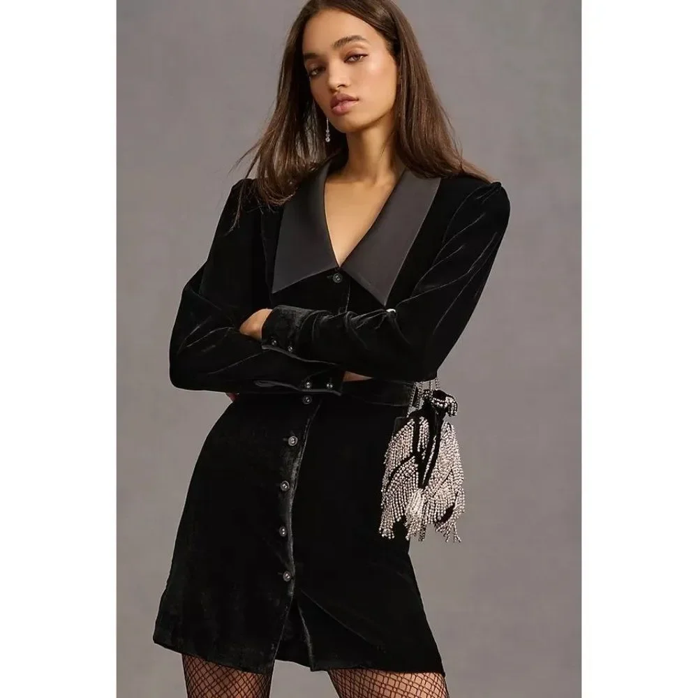 Favorite Daughter The Dynasty Long Sleeve Velvet Shirtdress - Picture 4 of 11